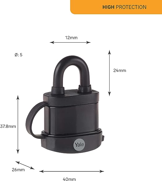 y222b351223 Yale1 Padlock Steel Padlock Weatherproof Keyed Alike, 5 mm Shackle, 40 mm Body