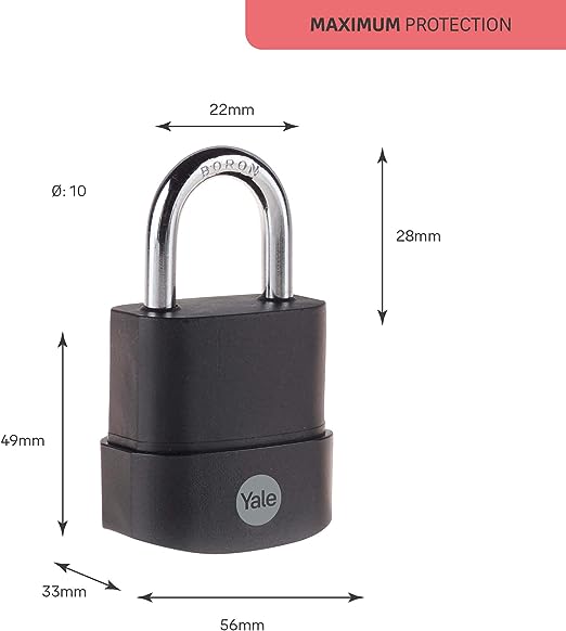 y227b551261 Yale1 Padlock Padlock Weatherproof, 10 mm Shackle, 56 mm Body
