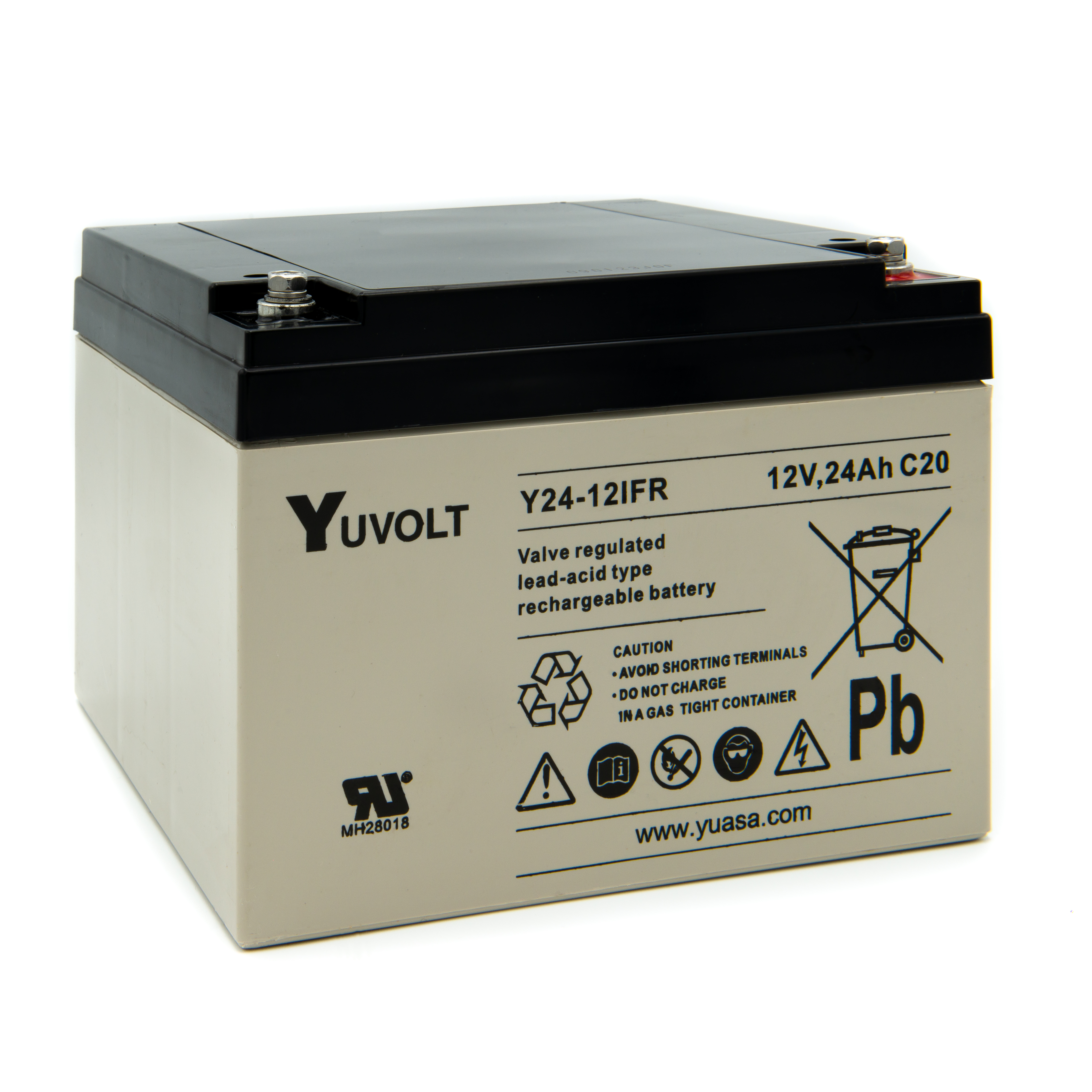 Yuasa 12 V, M5 Insert Terminal Sealed Lead Acid Battery, 24 Ah, 175mm x 125 mm