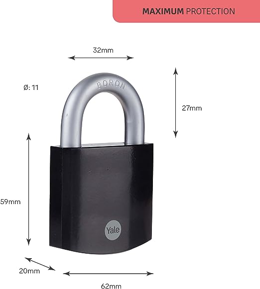 y90sb451291 Yale1 Padlock Hardened Steel Steel Padlock, 9 mm Shackle, 48 mm Body