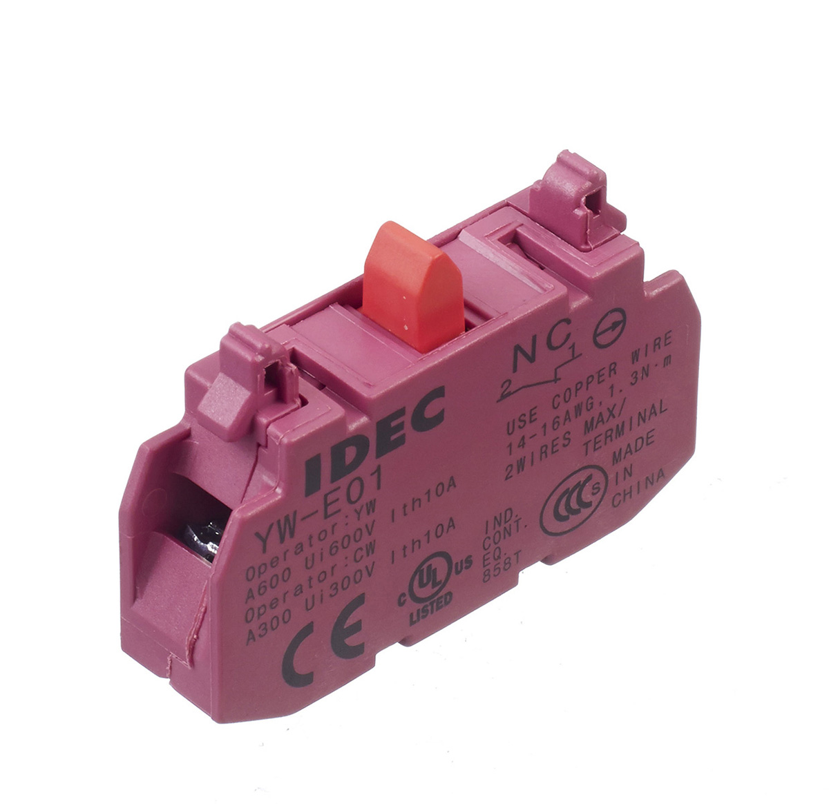 Idec CW Series Contact Block, 120V, Amber, Blue, Green, Pure White, Yellow, Red, White Light, 1 NC