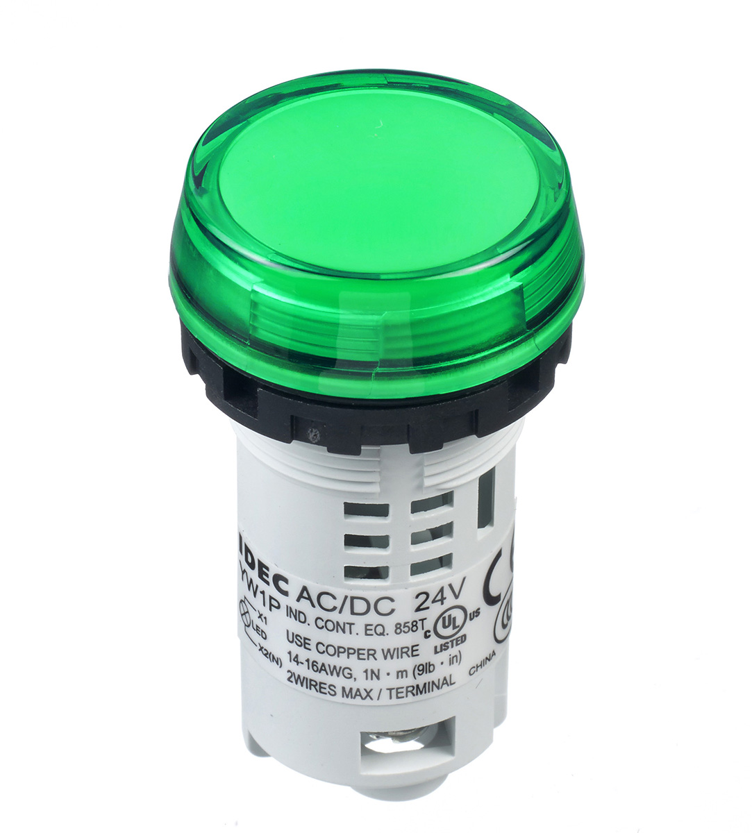 Idec, IDEC YW, Panel Mount Green LED Pilot Light, 22 mm Cutout, IP65, Round, 24V ac/dc
