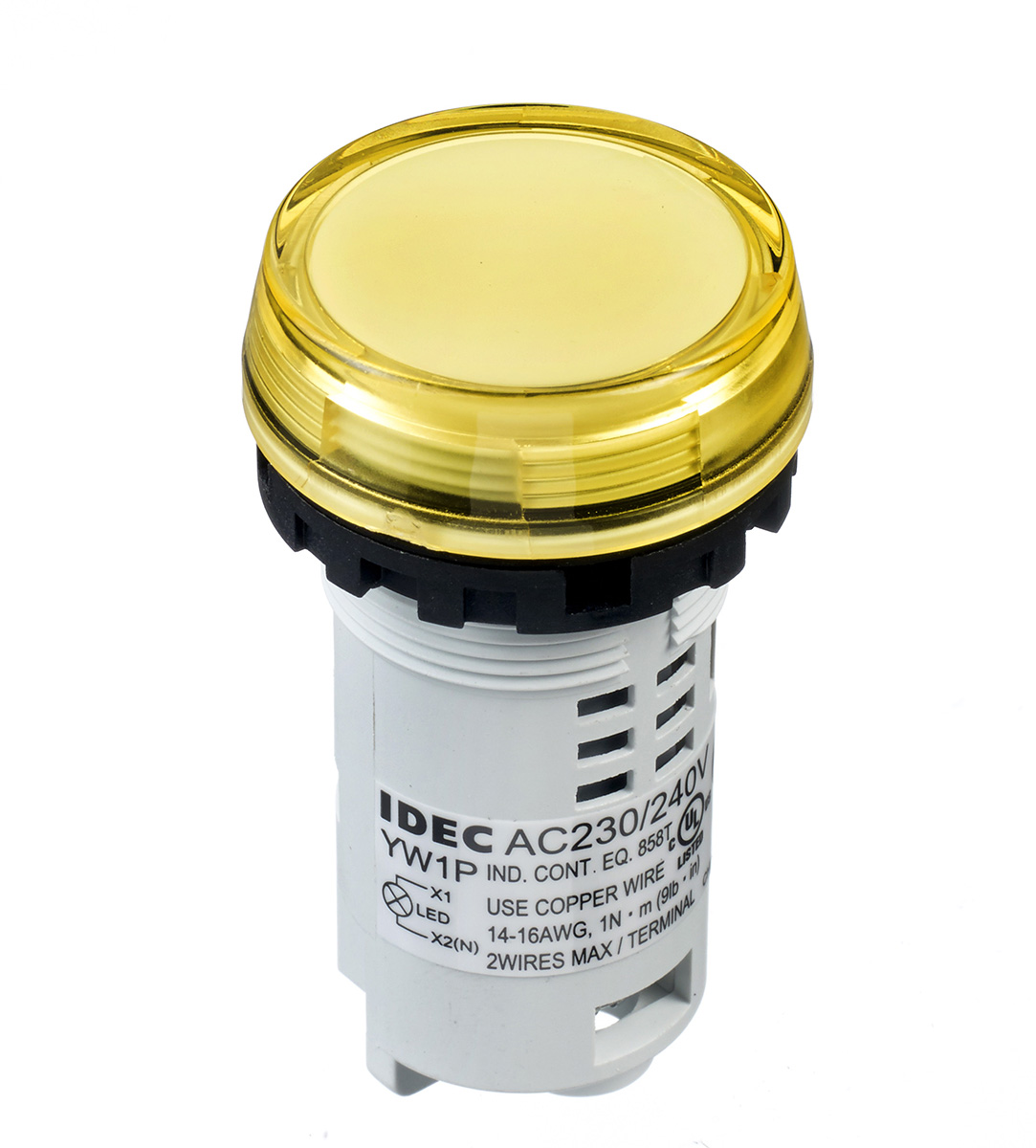 Idec, IDEC YW, Panel Mount Yellow LED Pilot Light, 22 mm Cutout, IP65, Round, 230V ac, 240 V ac
