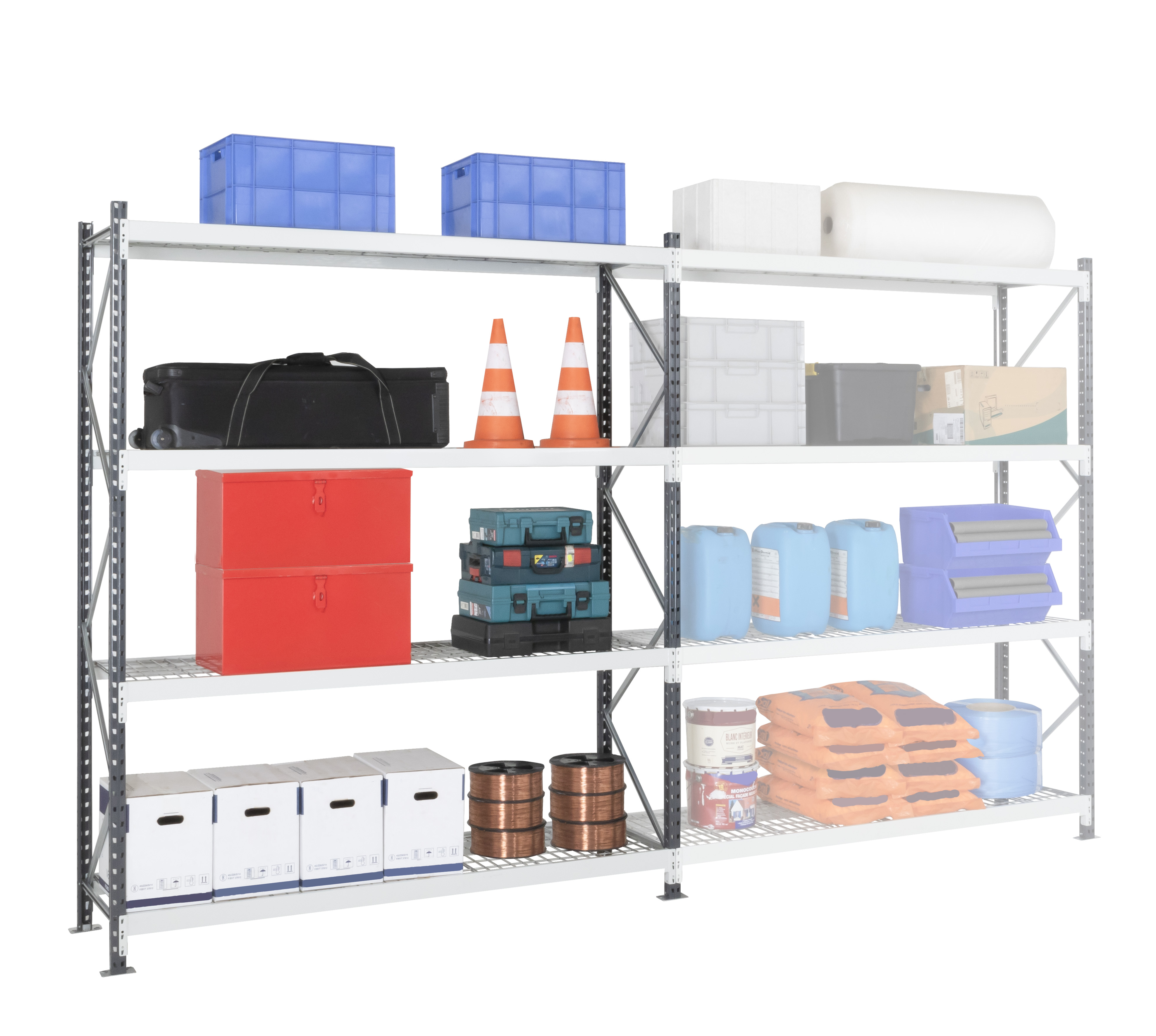 zrraygril252560d2 Manorga RAL 7024 Sheet Steel Galvanised Shelving System, 2500 mm x 2500mm, 1200 mm, 4500 kg Load