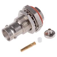 r141324000 Radiall Straight 50Ω Panel Mount BNC Connector, jack, Nickel, Clamp Termination, RG179, RG187, RG188, RG316