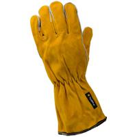 19-left-10 Tegera 19 Yellow Leather Work Gloves, Size 10