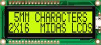 mc21605g6wk-sptly-v2 Midas MC21605G6WK-SPTLY-V2 Alphanumeric LCD Alphanumeric Display, 2 Rows by 16 Characters