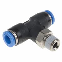 qst-18-6 Festo QS Series Tee Threaded Adaptor, Push In 6 mm to Push In 6 mm, Threaded-to-Tube Connection Style, 153107