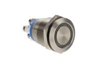 mpi002termbl Bulgin MPI002 Series Illuminated Push Button Switch, Momentary, Panel Mount, 19.2mm Cutout, SPST, Blue LED, 24V dc, IP66