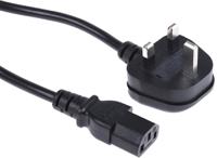 731-6185 RS PRO Straight IEC C13 Socket to Right Angle Type G UK Plug Power Cord, 2.5m