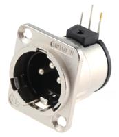 nc3md-h Neutrik Panel Mount XLR Connector, Right Angle, Male, 50 V, 3 Way, Silver over Nickel Plating