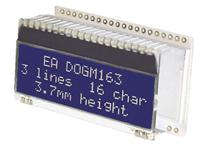 ea-dogm163b-a Display Visions EA DOGM163B-A Alphanumeric LCD Display, White, Yellow-Green on Blue, 3 Rows by 16 Characters,