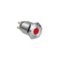mpi005d28lsrd12 Bulgin MPI005 Series Illuminated Push Button Switch, Latching, Panel Mount, 19.2mm Cutout, SPST, Red LED, 12V, IP65