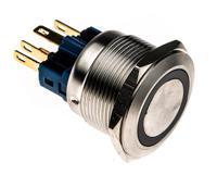 811-8540 RS PRO Illuminated Push Button Switch, Momentary, Panel Mount, 22mm Cutout, SPDT, Green LED, 250V ac, IP65, IP67