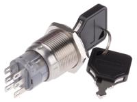877-2009 RS PRO IP40 Key Switch, DPDT, 5 A 3-Way Flat-Key