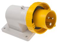 410-236 Scame IP66, IP67 Yellow Wall Mount 2P + E Right Angle Industrial Power Plug, Rated At 16A, 110 V
