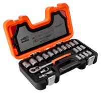 s240 Bahco 24-Piece Metric 1/2 in Standard Socket Set with Ratchet, 6 point