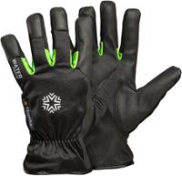 518-9 Tegera Black, Green Fleece Synthetic Leather Work Gloves, Size 9