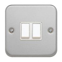 cla3722 Contactum White Metal Clad Switch, 2 Way, 2 Gang, Metal Clad
