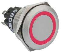 82-65511113 EAO 82 Series Illuminated Push Button Switch, Momentary, Panel Mount, 22.3mm Cutout, SPDT, Red LED, 240V, IP65, IP67