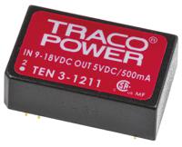 ten-3-1211 TRACOPOWER TEN 3 DC-DC Converter, 5V dc/ 500mA Output, 9 → 18 V dc Input, 3W, Through Hole, +85°C Max Temp -40°C