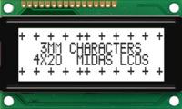 mc42004a6w-fptlw-v2 Midas MC42004A6W-FPTLW-V2 Alphanumeric LCD Alphanumeric Display, 4 Rows by 20 Characters