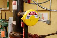 gate-valve-lockouts-gvlo-5-65-yellow Brady Yellow 1-Lock Polypropylene Gate Valve Lockout, 9.53mm Shackle, 165mm Attachment