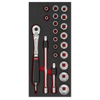 modmsl1sls Facom 21-Piece Metric 1/2" Standard Socket Set with Ratchet, 6 point
