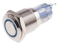811-8398 RS PRO Illuminated Push Button Switch, Latching, Panel Mount, 16mm Cutout, SPDT, Blue LED, 250V ac, IP65, IP67