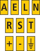 561-00994-wic0-aelnrst-earth-pa66-ye HellermannTyton WIC0 Cable Markers, Yellow, Pre-printed "-, +, A, E, EARTH, L, N, R, S, T", 2 → 2.8mm Cable,