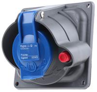 0-520-02 Legrand HYPRA Series, IP44, IP45 Blue Panel Mount 2P+E Right Angle Industrial Power Socket, Rated At 16A