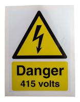 776-0964 RS PRO Black/White/Yellow Vinyl Safety Labels, Danger 415 Volts-Text 200 mm x 150mm