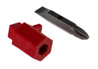 985548 Facom Aluminium 4-way Control Cabinet Key, 4 cavities: - 2 square cavities: 6, 8 mm (A). - 1 triangular cavity: 9 mm