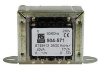 504-571 RS PRO 20VA 2 Output Chassis Mounting Transformer, 12V ac, IEC 61558-2-6