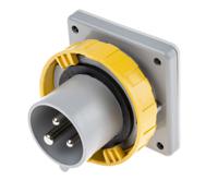2481690 Scame IP67 Yellow Panel Mount 2P + E Industrial Power Plug, Rated At 16A, 110 V