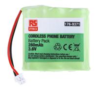 176-9371 RS PRO 3.6V NiMH Rechargeable Battery Pack, 280mAh - Pack of 1