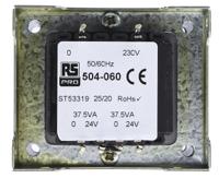 504-060 RS PRO 75VA 2 Output Chassis Mounting Transformer, 24V ac, IEC 61558-2-6