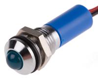 723-9454 RS PRO Blue Panel Mount Indicator, 12V dc, 8mm Mounting Hole Size, Lead Wires Termination, IP67