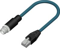 206-7672 RS PRO, 10m Cat6a, Teal M12 to Male RJ45 Male, Tinned Copper Braid Shielded, Terminated PVC Sheath