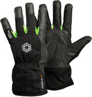 519-10 Tegera Black, Green Fleece Synthetic Leather Work Gloves, Size 10