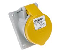 1462 MENNEKES IP44 Yellow Panel Mount 3P Angled Industrial Power Socket, Rated At 16A, 110 V