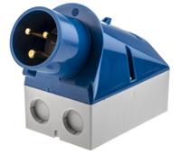 344 MENNEKES IP44 Blue Wall Mount 3P 25 ° Industrial Power Plug, Rated At 32A, 230 V
