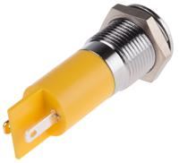 211-140 RS PRO Yellow Panel Mount Indicator, 12V dc, 14mm Mounting Hole Size, Solder Tab Termination