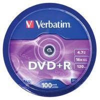 43551 Verbatim DVD+R, 4.7 GB, 16X, 100 Pack