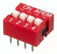 ndsr-04-v APEM 4 Way Through Hole DIP Switch 4PST, Recessed Actuator