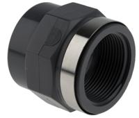 729911010 Georg Fischer Plastic Pipe Fitting, Straight Threaded Socket, Rp 1 1/2in 1-1/2in