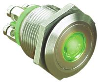 mpi001tegn12 Bulgin MPI001 Series Illuminated Push Button Switch, Momentary, Panel Mount, 19.2mm Cutout, SPST, Green LED, 24V dc,