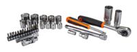 s330af Bahco 34-Piece Imperial 1/4 in; 3/8 in Standard Socket/Bit Set with Ratchet, 6 point; Hex Bit; Phillips Bit; Slotted Bit