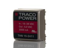 thn-15-2411 TRACOPOWER THN 15 DC-DC Converter, 5V dc/ 3A Output, 18 → 36 V dc Input, 15W, Through Hole, +85°C Max Temp -40°C