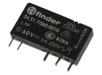 345170600010 Finder PCB Mount Relay, 60V dc Coil, 6A Switching Current, SPDT